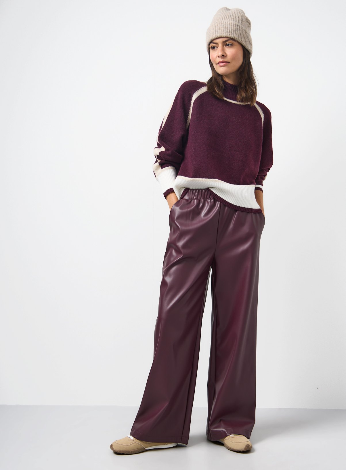Burgundy Colour Block High Neck Jumper 20 - Image 2 thumbnail